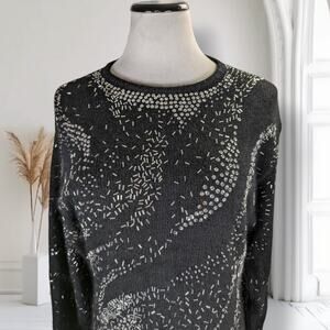 Vintage 90s IB Diffusion Beaded Flames Sweater Size M Black Silk Angora